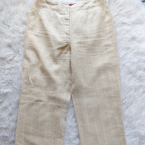 Merona Women's Tan Stripes Linen Straight Leg Pants Size: 6 - Picture 2 of 7